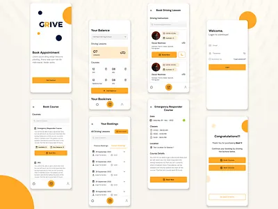 Grive Mobile App Design app automotive car course app design driver driving lesson driving school education app mobile app mobile app design student tutor ui ui design ux ux design vehicle