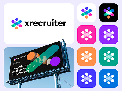 xrecruiter logo and branding design abstract app icon brand branding colorful connection dots hr human resource icon letter logo monogram person recruiter recruiting smart vadim carazan web3 x