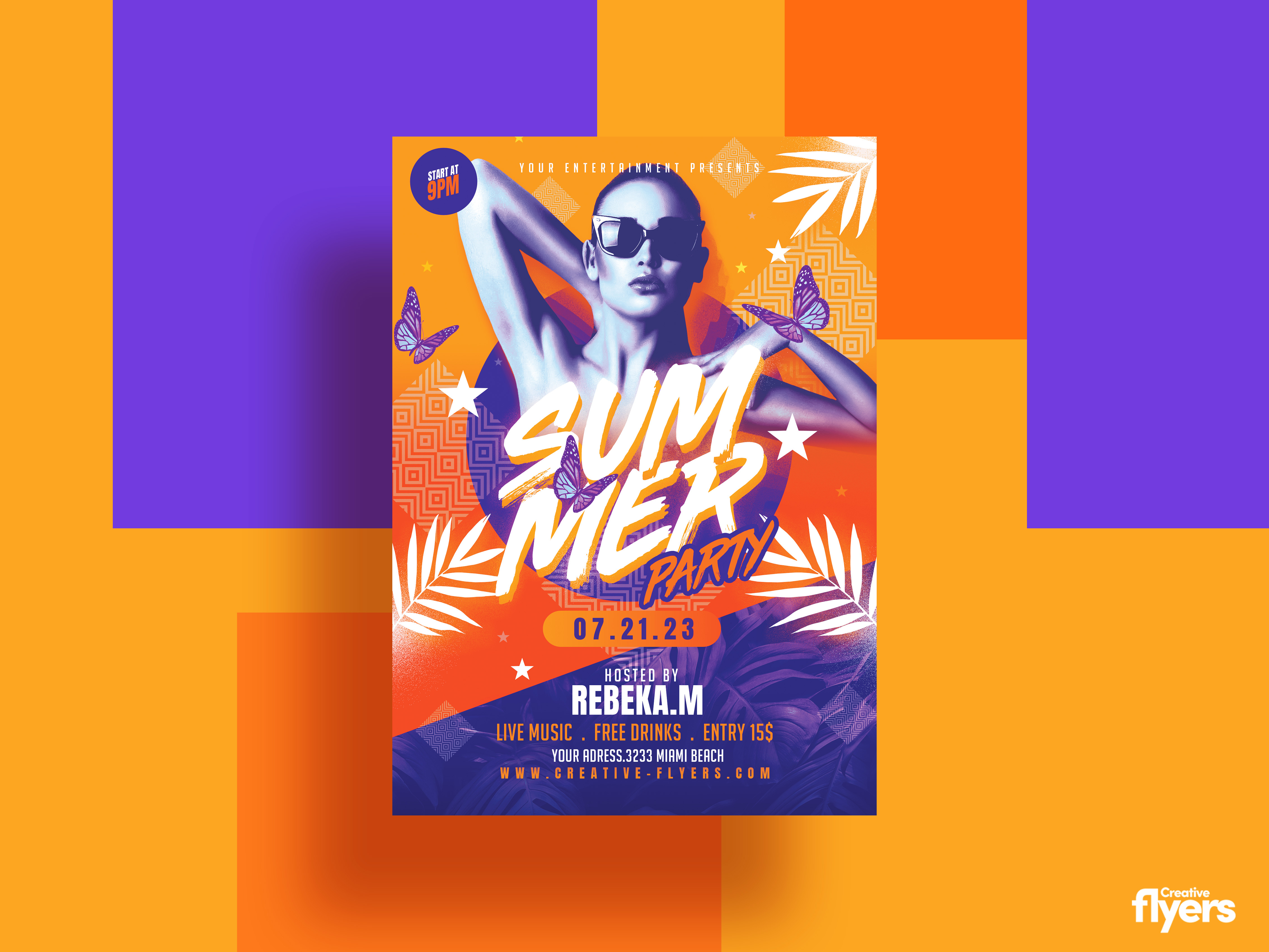 Summer Poster Design (PSD) beach party creative flyer templates graphic design palm party flyer photoshop poster psd flyer summer tropical