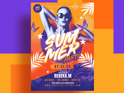 Summer Poster Design (PSD) beach party creative flyer templates graphic design palm party flyer photoshop poster psd flyer summer tropical