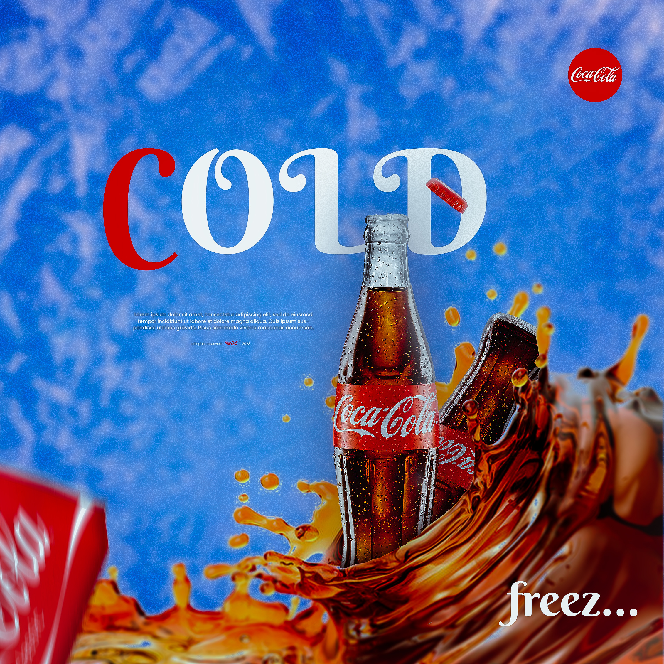 Coca-cola Social Media Ad Winter Vibes ❄️ (free PSD file) adobe ads branding cocacola design designermanjur dribbble drinks edit graphic design illustration instagram logo motion graphics photoshop post poster red socialmedia winter