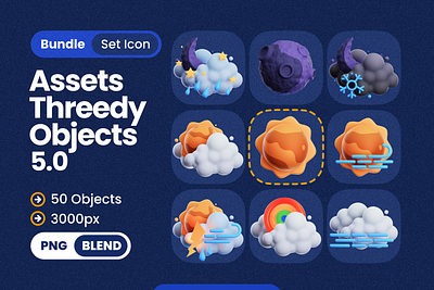 WEATHER NIGHT & DAY OBJECT 3D ICONS cloud cold day hot lightning night season thunder weather wind