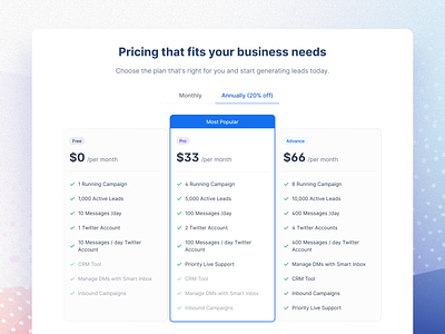 Pricing Tabel for SaaS Landing Page design landing page plan pricing saas web website