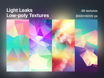 48 Light Leaks Low-poly Polygonal Textures / Backgrounds abstract background creative design desktop wallpapers geometric gradients graphic design high resolution light leaks low poly patterns phone wallpapers polygonal print design shapes textures vector wallpapers