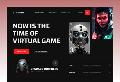 Virtual Web Site: Landing Page / Home Page UI Design 3d animated website animation branding cyberpunk website design gaming gaming landing page gaming ui gaming website gaming website template graphic design illustration motion graphics ui vector