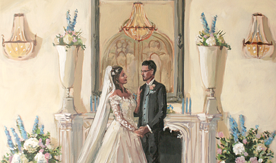 Detail from castle ceremony wedding painting bride castle groom live painter live wedding painting painting wedding wedding ceremony wedding couple wedding painting