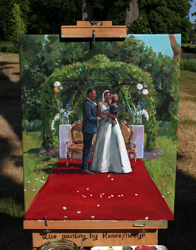 Live wedding painting from sunny outdoor ceremony acrylic paint heemskerk live wedding painting love outdoors painting sunlight wedding ceremony wedding couple wedding painting