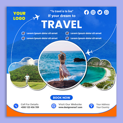 Travel Agency Ad For Social Media ad adobe illustrator advertisement design branding design graphic design illustration logo sarwar social media post templates travel travel agency ad vector