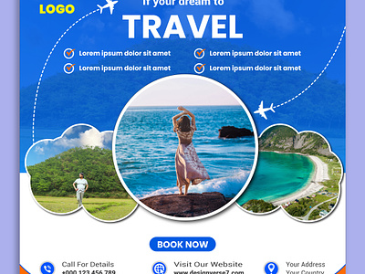 Travel Agency Ad For Social Media ad adobe illustrator advertisement design branding design graphic design illustration logo sarwar social media post templates travel travel agency ad vector