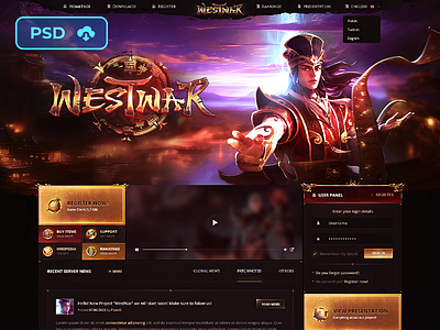 [DOWNL] Metin2 Animated Website PSD Template - WestWar game logo l2 la2 lineage2 logo psd logo template metin psd web metin2 mmorpg mu online ui webdesign psd