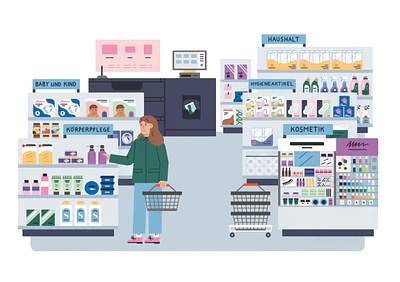 Drugstore for Deutsch perfekt 13/22 chemists shop drug store editorial editorial illustration illustration make up photoshop procreate shopping supermarket