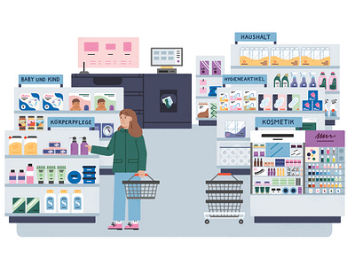 Drugstore for Deutsch perfekt 13/22 chemists shop drug store editorial editorial illustration illustration make up photoshop procreate shopping supermarket