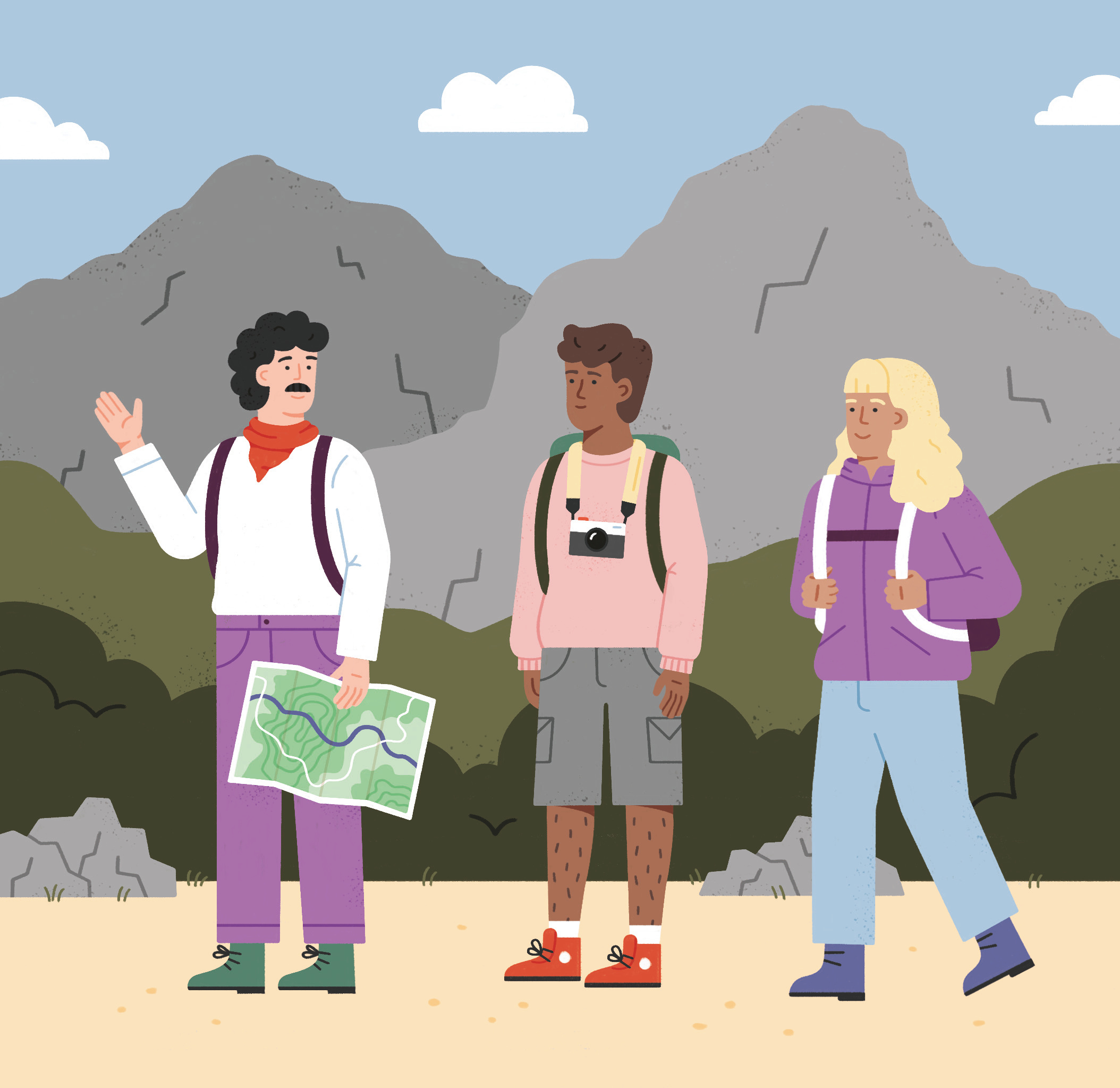 Good for the Team for Deutsch Perfekt 06/2023 alps editorial editorial illustration hike hiking illustration map mountain outdoors team team building work works outing