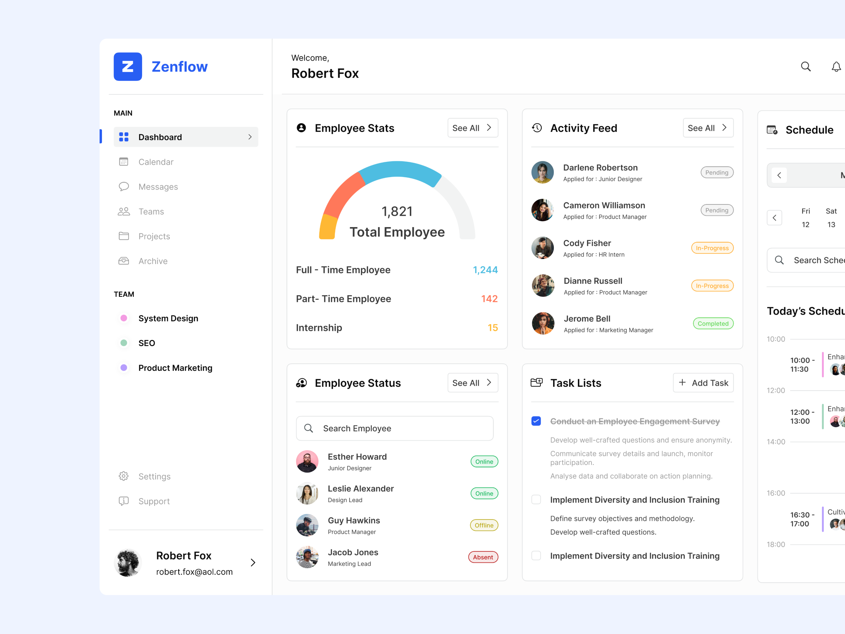 Zenflow - HR Management Dashboard agency b2b dashboard dashboard stats design system employee graph hiring hr hrd human resource management monitoring panel platform product design saas stats ui ux