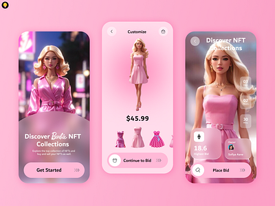 Barbie NFT Mobile app barbie design mobile nft pink ui web3