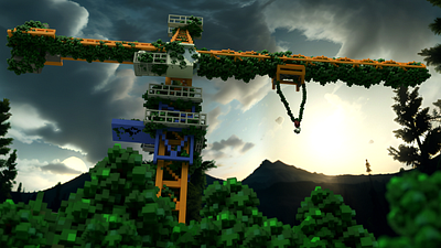 Abandoned buildings in the forest 3d building crane forest games lego megamod minecraft nature road roblox ruins tree voxel voxel graphics voxelart wood