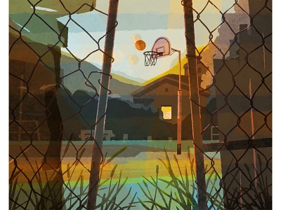 Fence Breaker adobe basketball blending brush colour court digitalart dog days fence grit house illustration life light mundane muti photoshop suburb summer texture