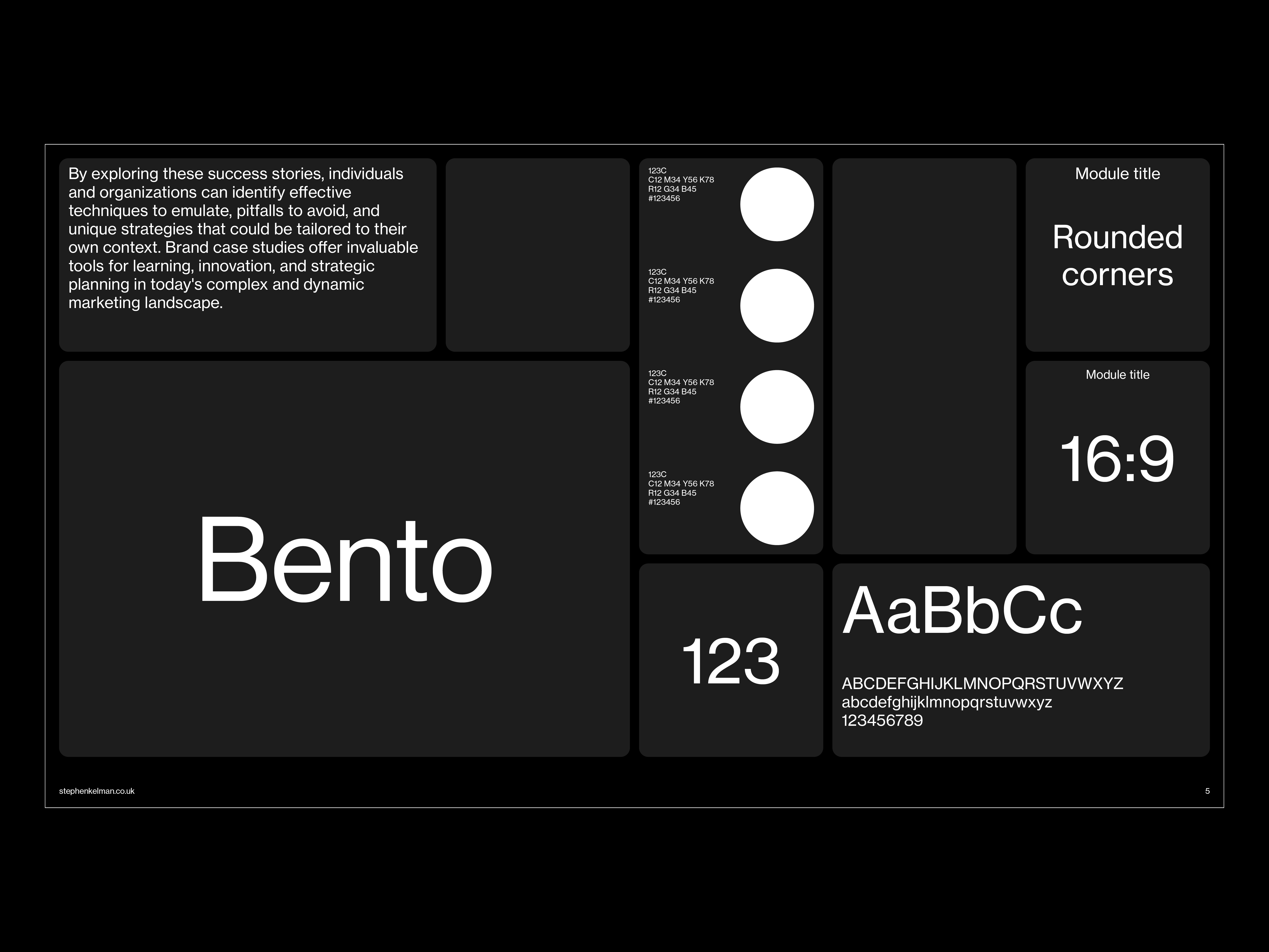 Bento Style Brand Presentation Grid System for InDesign 16:9 template bento box bento style branding case study branding presentation case study design system digital presentation grid system indesign template logo presentation modular grid modular presentation pitch deck pitch deck template presentation deck presentation template rounded corners slide deck slide deck template