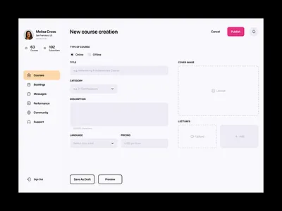 New course creation courses elearning lms minimal ui minimalistic mvp online learning ready made scale solution ui ux