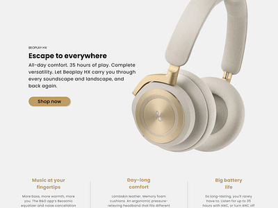 Landing page UI: Bang & Olufsen bang olufsen beoplay bo design desktop desktop design figma landing page landing page design redesign ui uxui white