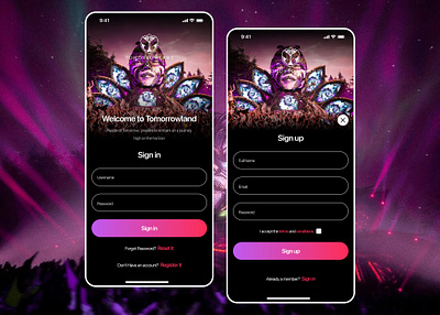 Daily UI #01 / Sign up app app ui app uiux concert dailyui registartion signin signup ticket tomorrowland ui ui design uiux