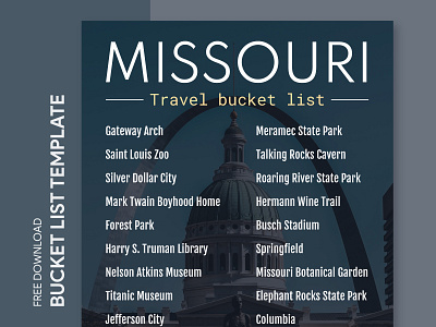 Missouri Travel Bucket List Free Google Docs Template america bucket bucketlist checklist docs document goals google journey list print printing template templates travel trip usa wishlist