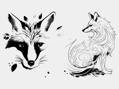 A fox vector artwork on white background animal black white branding design editable fox graphic design illustration logo minimal modern simple wild