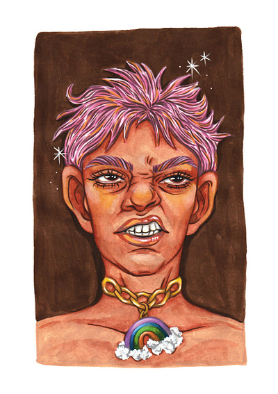 Rainbow Chains art artist artpiece artwork character creative design emilieharmonyart face gouache illustration lgbtq lgbtqia paint painting person portrait rainbow