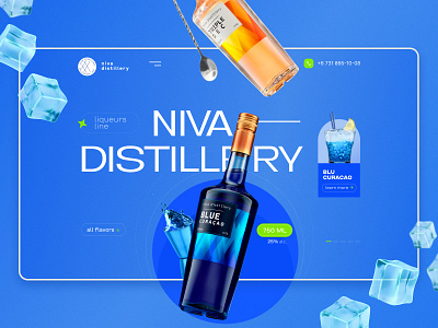 LANDING PAGE FOR ALCOHOL PRODUCER | Ninen 3d alcohol beverage blue bottle branding colorful creative design desktop distillery landing liquor logo page ui ux web
