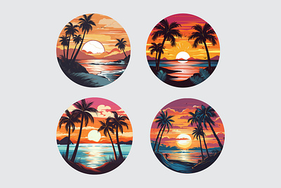 Sunset beach summer vibe in a circle ai beach branding circle design editable elegant graphic design illustration logo minimal modern simple summer sun sunset tree vibe