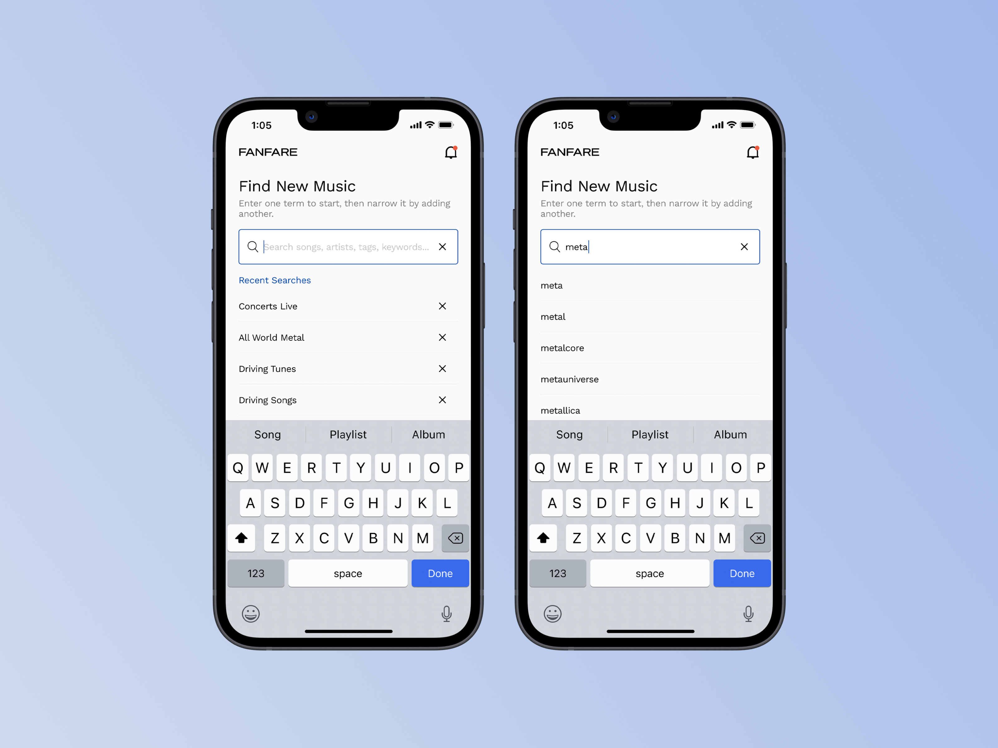 Example of Search Bar UI & Refined Results