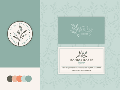 Two Funky Hippies Branding boutique branding business cards floral flowers illustration logo pattern vintage