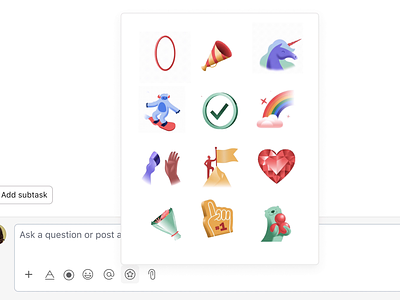 Asana Appreciation Stickers animation appreciation branding celebration character design design flowers gratitude heart illustration motion graphics otter product rainbow stickers unicorn ux yeti