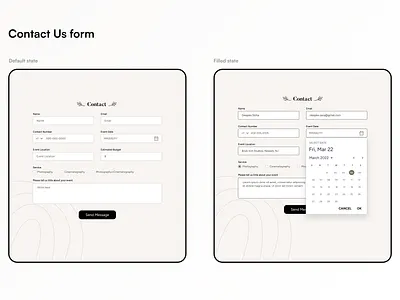 Contact Us form component contact us default state filled state form ui visual design