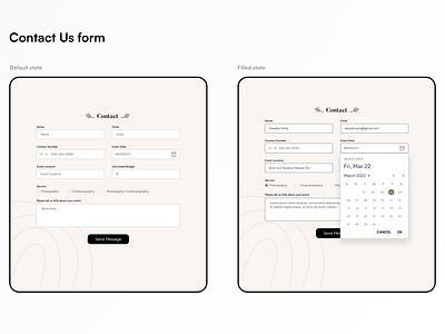 Contact Us form component contact us default state filled state form ui visual design