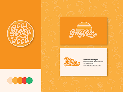 Good Mood Food Branding branding business cards food funky logo pattern vegan vintage