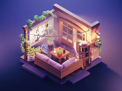 Garden Cinema 3d blender cinema diorama garden illustration isometric lowpoly movie night render summer