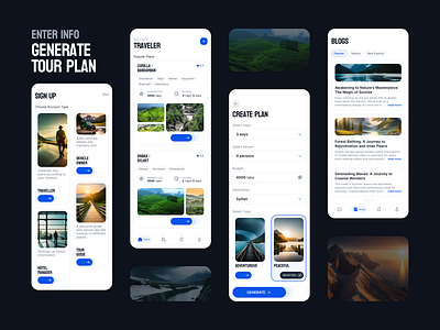 Walk Through Bangladesh - A Travel Planner Application ai automate blue button minimal mobile nature radio tour travel ui ux