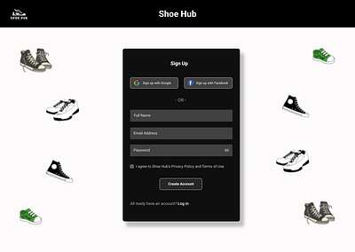 Shoe Hub Sign Up page branding graphic design ui