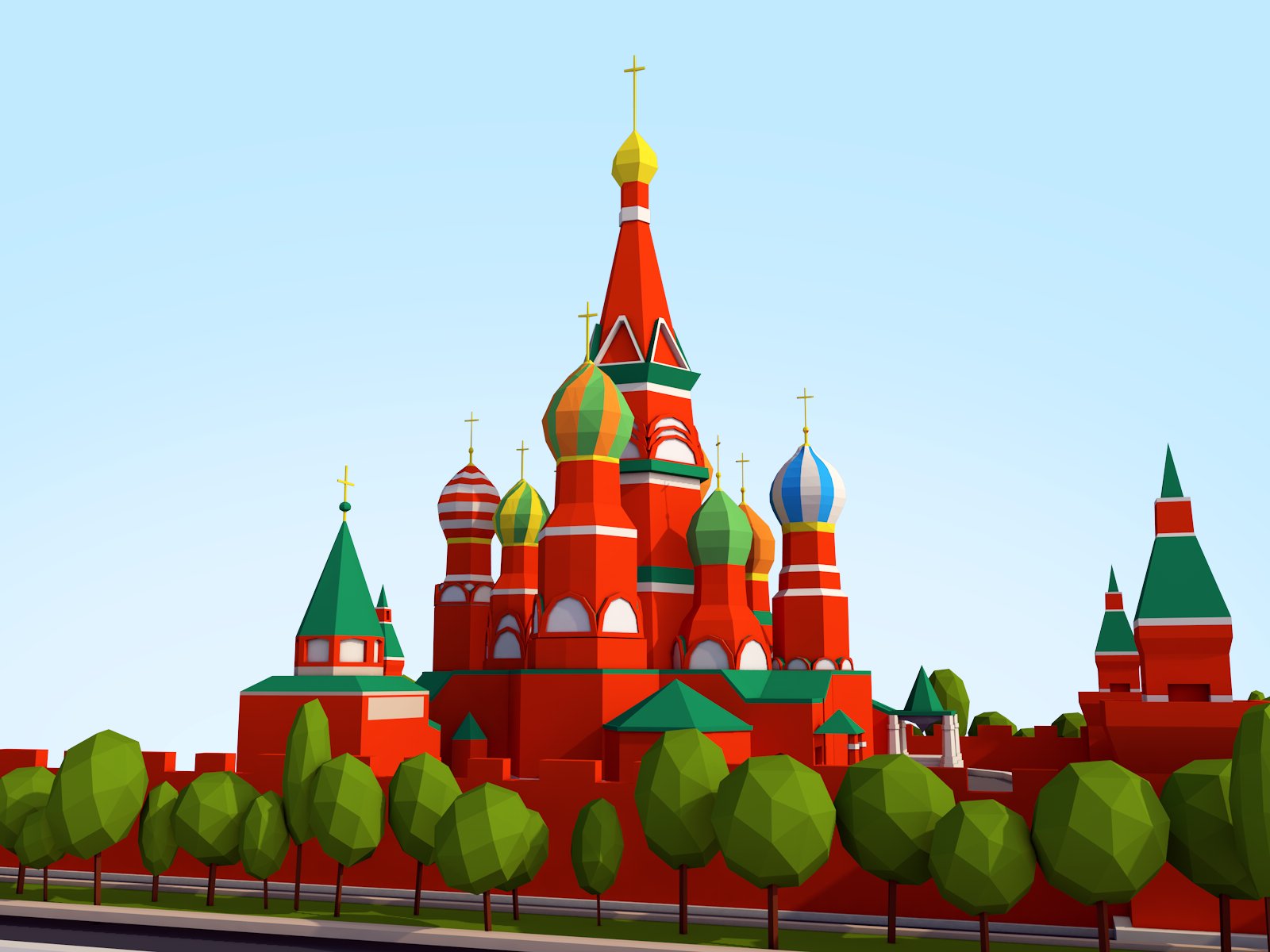 Cartoon Lowpoly Kremlin Landmark app branding design graphic design illustration logo typography ui ux vector
