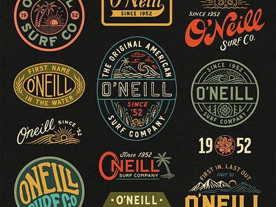 O'Neill Surf Company badge branding design drawing graphic design illustration lettering oneill surf type vector vintage