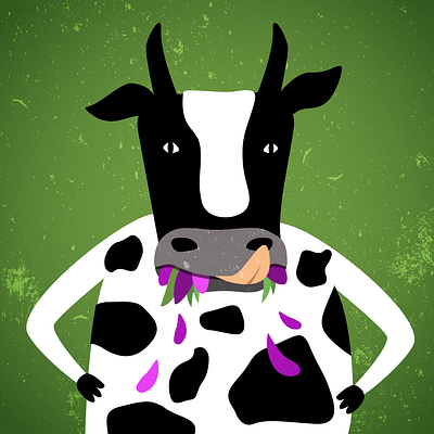 Cow animal bold character cow domestic animals flowers threat