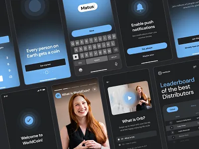 Orb by WorldCoin 2 — Early Design Exploration, Web & App Design app dark guide intro introduction keyboard leaderboard list mobile mode notifications numpad onboarding setup stories story tutorial ui video welcome