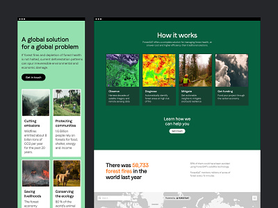 ForestSat — Preventing forest fires with AI from satellite data design desktop fires grid how it works landing map mobile page prevention responsive satellite section ui web website