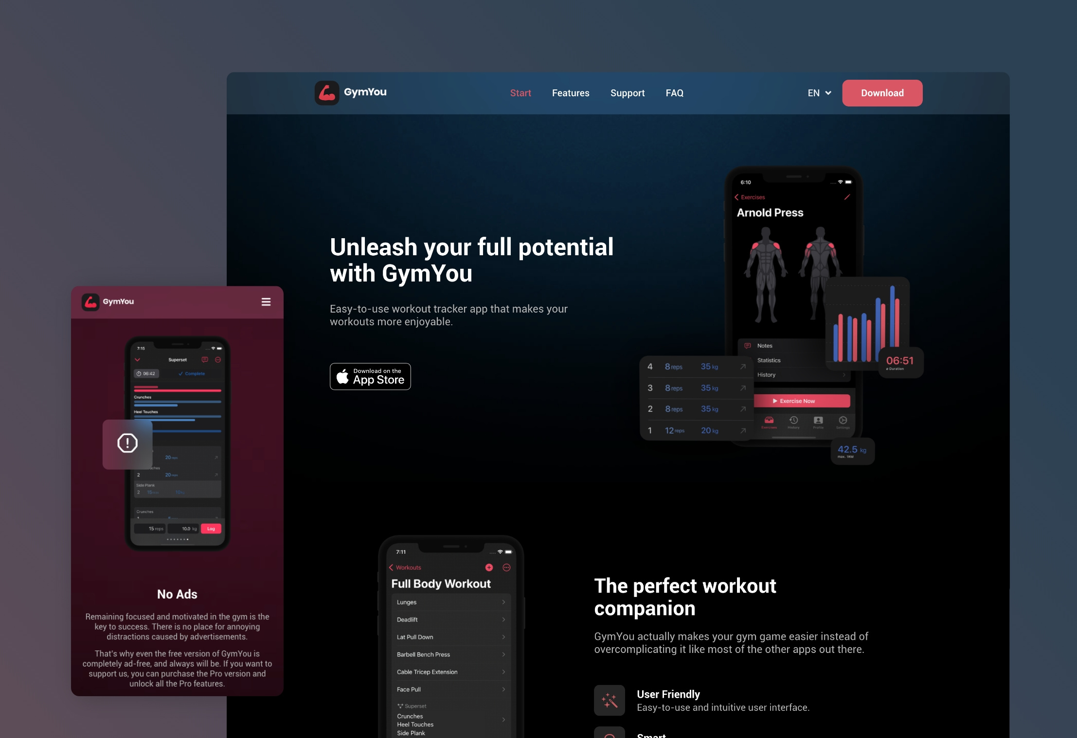 GymYou - Workout Tracker Website app graphic design hero section ui webdesign website website conversion