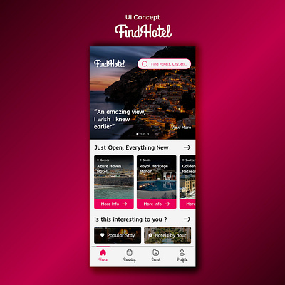 UI Concept : Find Hotel App app hotel mobile pink ui ux