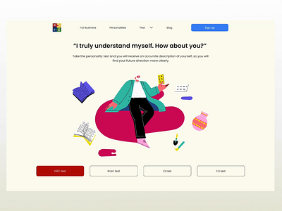 Personalities Test Landing Page animation character design homepage illustration landing page motion graphics personalities test testing ui ux uxui