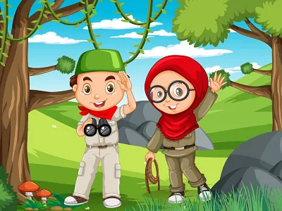 Brother and sister brotherandsister cartoondesign dribbblepost exploringnature forestadventures forestexplorers graphic design illustration naturebond siblingsadventure