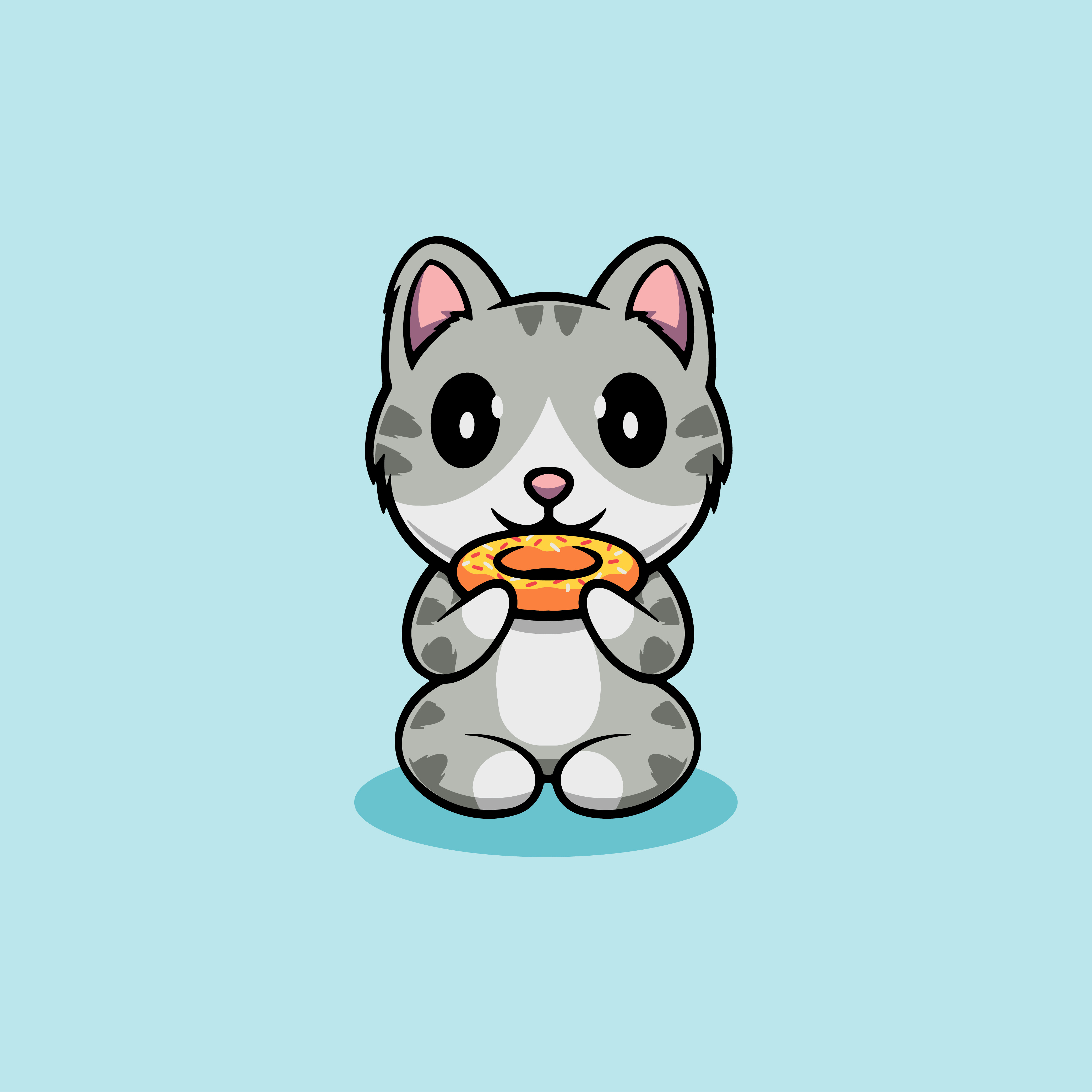 Cute Cat Eating Donut Illustration branding pet ui