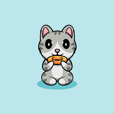 Cute Cat Eating Donut Illustration branding pet ui